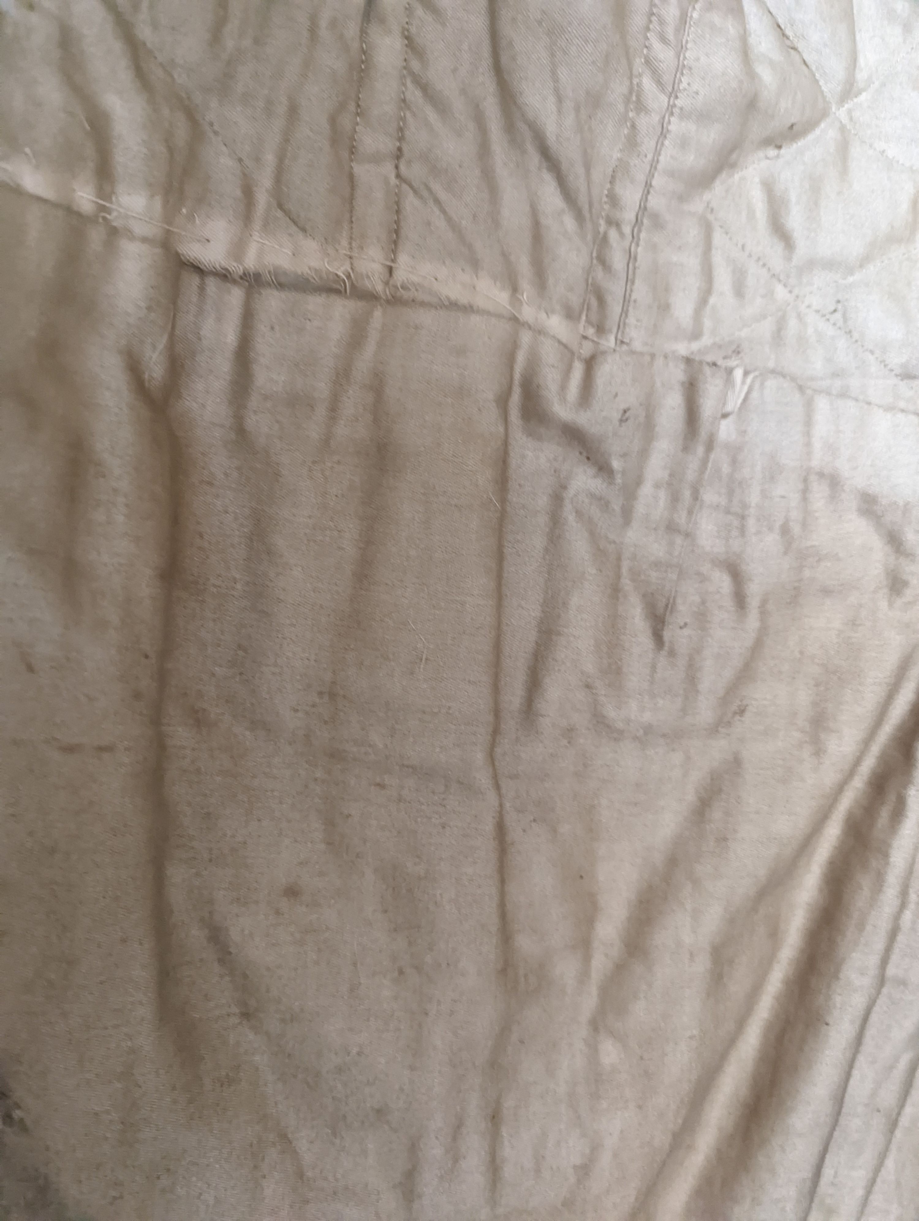 A Georgian gents cream damask waistcoat, a similar waistcoat with beading applied later and a velvet and gold braided tailcoat
